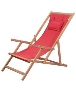 Sdraio da Spiaggia Pieghevole in Tessuto e Telaio Legno Rosso 112-81
