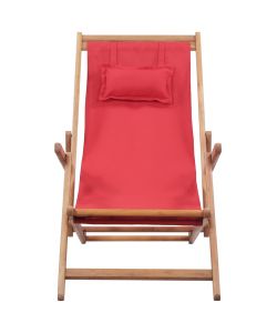 Sdraio da Spiaggia Pieghevole in Tessuto e Telaio Legno Rosso 112-81