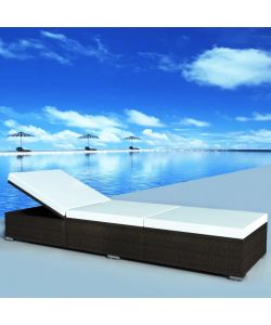 Lettino Prendisole con Cuscino in Polyrattan Marrone 44403