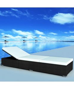 Lettino Prendisole con Cuscino in Polyrattan Nero 44404