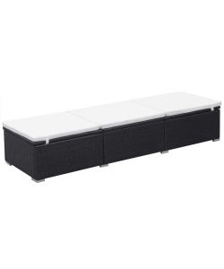 Lettino Prendisole con Cuscino in Polyrattan Nero 44404