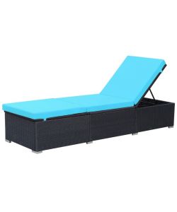 Lettino Prendisole con Cuscino in Polyrattan Nero 44406