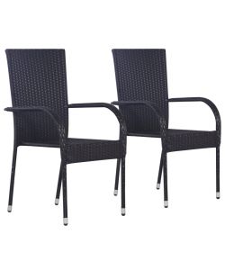 Sedie da Esterno Impilabili 2 pz in Polyrattan Nere