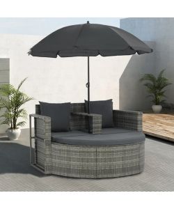 Divano da Giardino 2 Posti Cuscini Ombrellone Grigio Rattan PE