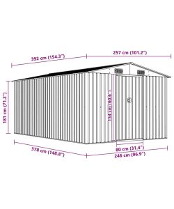 vidaXL Capanno da Giardino in Metallo - Grigio - 257x392x181 cm