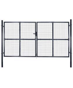 Cancello per Giardino Rete in Acciaio Zincato 289x175 cm Grigio