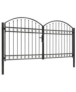 Cancello a Doppia Anta ad Arco in Acciaio 300x125 cm Nero
