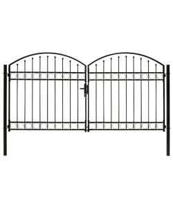 Cancello a Doppia Anta ad Arco in Acciaio 300x150 cm Nero