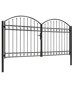 Cancello a Doppia Anta ad Arco in Acciaio 300x150 cm Nero