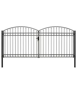 Cancello a Doppia Anta ad Arco in Acciaio 400x200cm Nero
