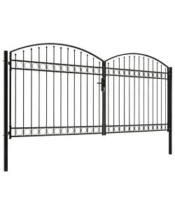 Cancello a Doppia Anta ad Arco in Acciaio 400x200cm Nero