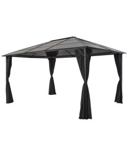 Gazebo con Tende in Alluminio 4x3x2,6 m Nero