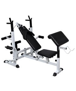 Panca Multifunzione con Bilanciere e Set di Manubri 90 kg