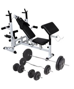 Panca Multifunzione con Bilanciere e Set di Manubri 90 kg
