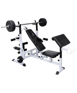 Panca Multifunzione con Bilanciere e Set di Manubri 90 kg