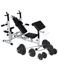 Panca Multifunzione con Bilanciere e Set di Manubri 120 kg