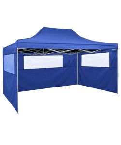 Tenda Pieghevole con 3 Pareti 3x4,5 m Blu