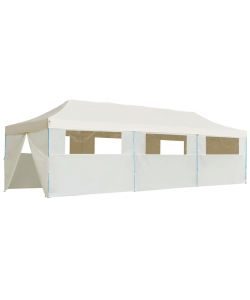 Tenda Pieghevole Pop-Up con 8 Pareti Laterali 3x9 m Crema