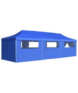Tenda Pieghevole Pop-Up con 8 Pareti Laterali 3x9 m Blu