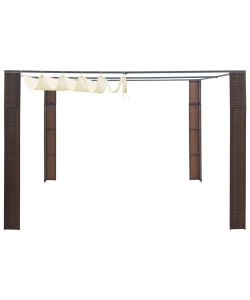 Gazebo con Tetto in Polyrattan 300x300x200cm Marrone e Crema