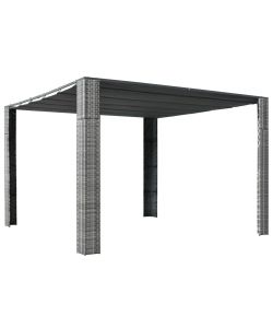 Gazebo con Tetto in Polyrattan 300x300x200cm Grigio e Crema