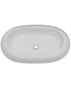 Lavello Bagno con Miscelatore in Ceramica Ovale Bianco