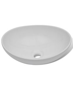 Lavello Bagno con Miscelatore in Ceramica Ovale Bianco
