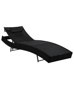 Lettino Prendisole con Cuscino in Polyrattan Nero 44717