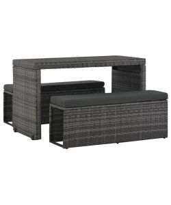 Set da Pranzo per Esterni 3 pz con Cuscini in Polyrattan Grigio