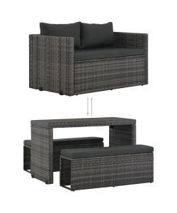 Set da Pranzo per Esterni 3 pz con Cuscini in Polyrattan Grigio