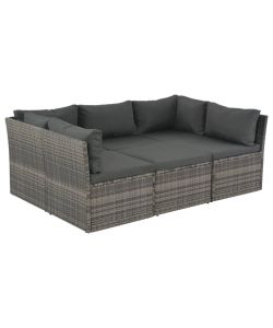 Set Divani da Giardino 4 pz con Cuscini in Polyrattan Grigio 44723