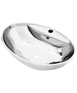 Lavandino con Troppopieno 58,5x39x21 cm in Ceramica Argento