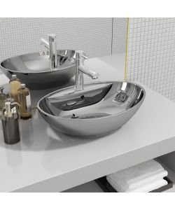 Lavandino con Troppopieno 58,5x39x21 cm in Ceramica Argento