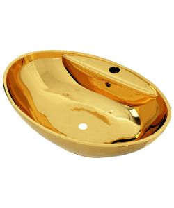 Lavandino con Troppopieno 58,5x39x21 cm in Ceramica Oro