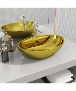 Lavandino con Troppopieno 58,5x39x21 cm in Ceramica Oro