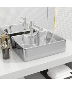 Lavandino con Foro per Rubinetto 48x37x13,5 cm Ceramica Argento