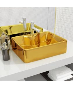Lavandino con Foro per Rubinetto 45x32x12,5 cm in Ceramica Oro