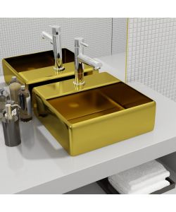 Lavandino con Foro per Rubinetto 38x30x11,5 cm in Ceramica Oro
