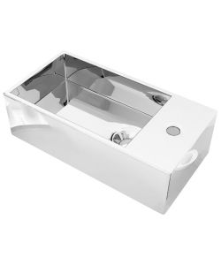 Lavandino con Troppopieno 49x25x15 cm in Ceramica Argento