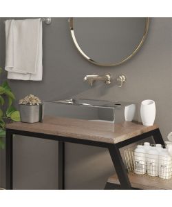 Lavandino con Troppopieno 49x25x15 cm in Ceramica Argento