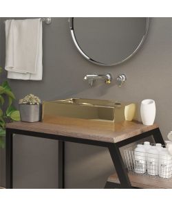 Lavandino con Troppopieno 49x25x15 cm in Ceramica Oro