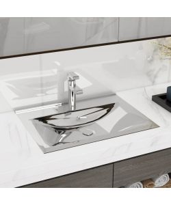 Lavandino con Troppopieno 60x46x16 cm in Ceramica Argento