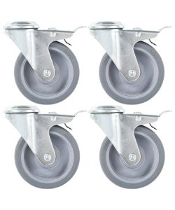 Ruote Girevoli con Foro per Bulloni e Doppio Freno 4 pz 100 mm