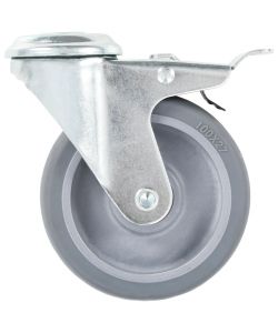 Ruote Girevoli con Foro per Bulloni e Doppio Freno 4 pz 100 mm