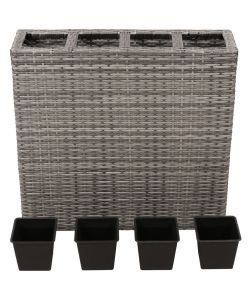 Letto Rialzato da Giardino con 4 Vasi in Polyrattan Grigio