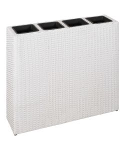 Letto Rialzato da Giardino con 4 Vasi in Polyrattan Bianco