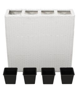 Letto Rialzato da Giardino con 4 Vasi in Polyrattan Bianco