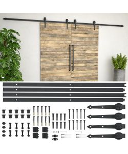 Kit di Binari per Porte Scorrevoli 2x183 cm in Acciaio Nero