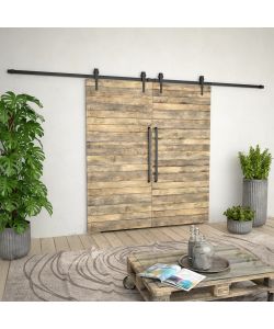 Kit di Binari per Porte Scorrevoli 2x183 cm in Acciaio Nero