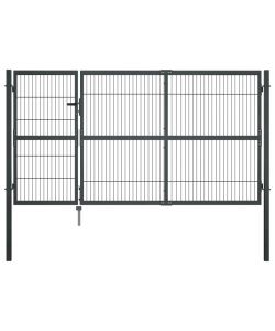 Cancello di Recinzione con Pali in Acciaio 350x140 cm Antracite